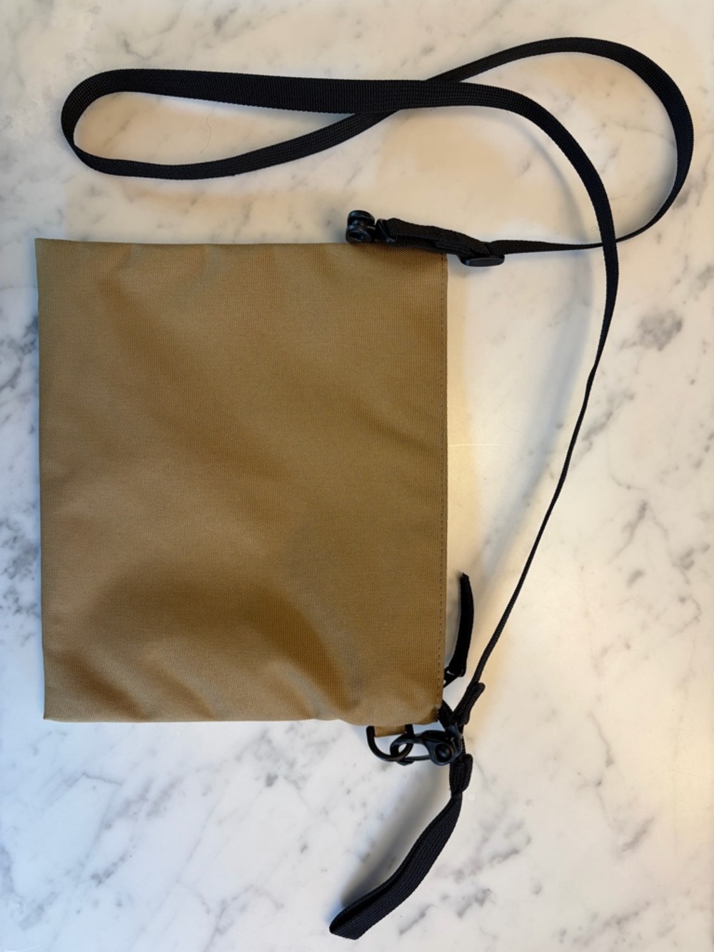 Muji Canvas Crossbody Pouch in Dark Khaki with Black Strap